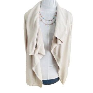 All Saints Nude Zip Drape Waterfall Cardigan S Beige Oversized Terry Jacket